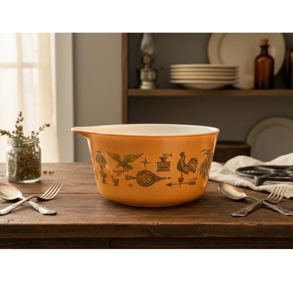 Vintage Pyrex‎ Early American Cinderella Mixing Bowl 441 Orange Gold 1.5 Pt